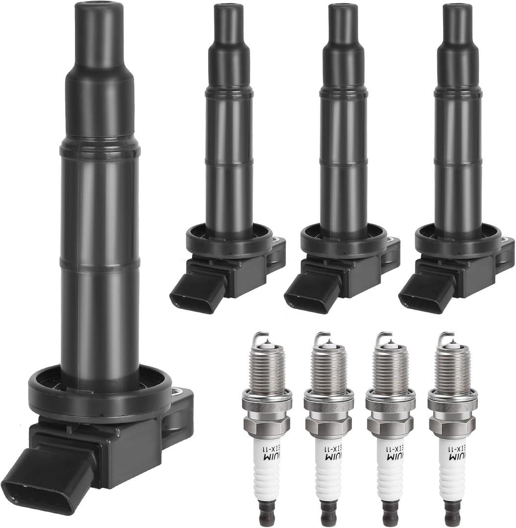 Ignition Coil Pack & Spark Plugs Compatible with 2.4L 2002-2010 Toyota Camry, 2001-2008 Rav4, 02-06 Solara, 01-07 Highlander, 09-10 Corolla Matrix Pontiac Vibe, 05-10 Scion tC, 10-12 Lexus HS250h