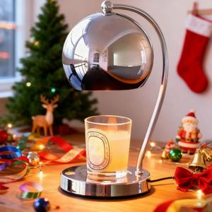 Candle Lamp Warmer, Wide Base Scented Candle Warmer with Timer and Dimmer, Modern Candle Melting Lattern, Home Decor Table Lamp (Silver)