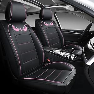 PTOWL Cartoon Full Set Universal Fit 5 Seats Car Surrounded Waterproof Leather Car Seat Covers Protector Adjustable Removable Auto Seat Cushions (Black-Pink)