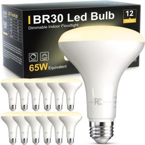 TJOY 12 Pack BR30 Led Bulb 65W Equivalent, Dimmable Flood Light Bulbs Indoor, E26 Base, 3000K Warm White, 9W, 800 LM, Recessed Lighting Bulbs for Ceiling, Recessed Can, Living Room and Kitchen