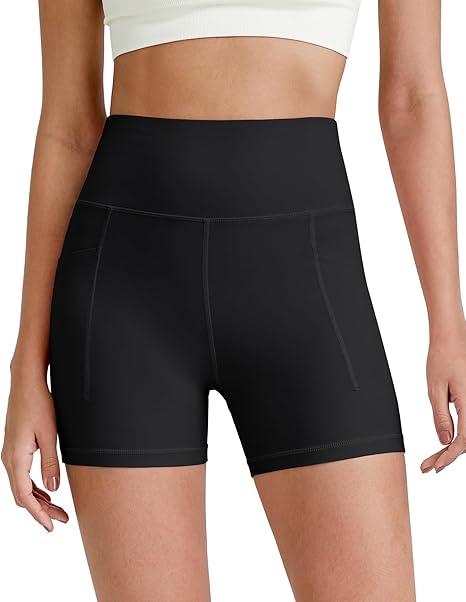 G4Free Biker Shorts for Women Tummy Control High Waisted Yoga Workout Running Gym Shorts with Pockets(Black,6",L)