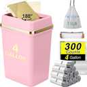 Bathroom Trash Can with Lid 4 Gallon Pink Trash Can Bedroom Trash Can Small Garbage Can with 300 Counts Trash Bags for Small Bathroom Bedroom Office