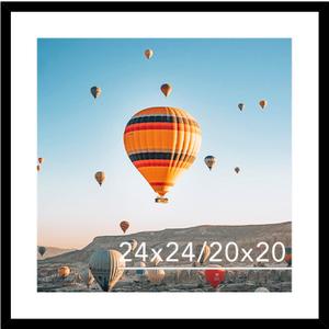 24x24 Picture Frame Black with 20x20 Mat, Display Photo 20x20 with Mat or 24 x 24 Without Mat, Wall Hanging Large 24x24 Poster Frame with Shatter Resistant Plexiglass, Black