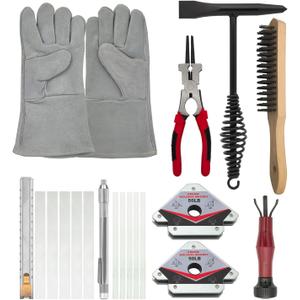 MIG Welding Tools,8sets,Chipping Hammer,Leather Welding Gloves 13.5",Soapstone Holder,50LB Welding Magnet,Welpers Pliers 8",MIG Nozzle Reamer,Wire Brush