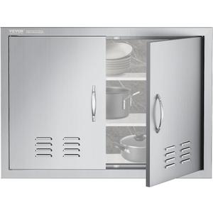 VEVOR Outdoor Kitchen Doors, 30W x 21H Inch, 304 Stainless Steel Double Doors with Vents, BBQ Access Door with 2 Detachable Handles, for BBQ Island