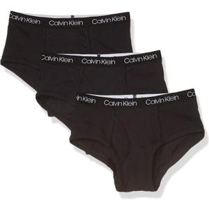 Calvin Klein Boys' Little Modern Cotton Assorted Briefs Underwear 3 Pack (Small, Black/Black/Black)