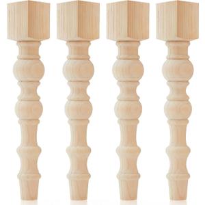 Threehoney 4 Pcs Farmhouse Table Legs, 29" x5'' Pine Dining Table Legs for Furniture Unfinished Wooden Furniture Dining Cottage Bench Coffee for DIY(Round)