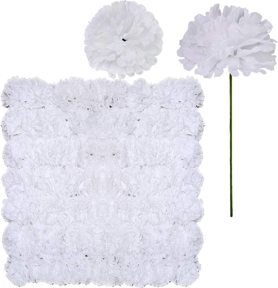 Supla 100 Pack Artificial Carnation Flowers Picks Bulk White Carnations Stems Silk Carnation Flower Heads with Wired Stems 3.5" x 7.9" (WXH) Floral Arrangement DIY Wreaths