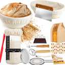 Sourdough Starter Kit - Banneton Proofing Basket 9 Inch Round & 10 Oval, 26 PCS Baking Supplies With Starter Jar, Bread Sling, Lame, Danish Dough Whisk, Bags