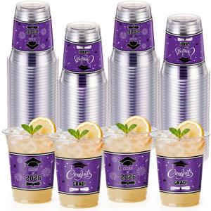 Honeydak 50 Pcs Graduation Cups 12 oz Class of 2026 Plastic Cups Purple and Black Graduation Party Disposable Drinking Glasses for Congrats Grad School Classroom Party Favors Supplies Decoration