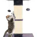 34" Cat Scratching Post for Indoor Cats, Sisal Cat Scratcher with Large Plush Perch, Vertical Posts with Elevated Bed and with Two Dangling Balls, Removable & Washable Cover, Dark Grey
