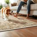 6x9 Area Rugs for Living Room,Machine Washable Low Pile Non Slip Stain Resistant Vintage Euro Floral Boho Desgin Carpet Rug for Bedroom Dining Room Kid's RoomHome Office,Natural Beige