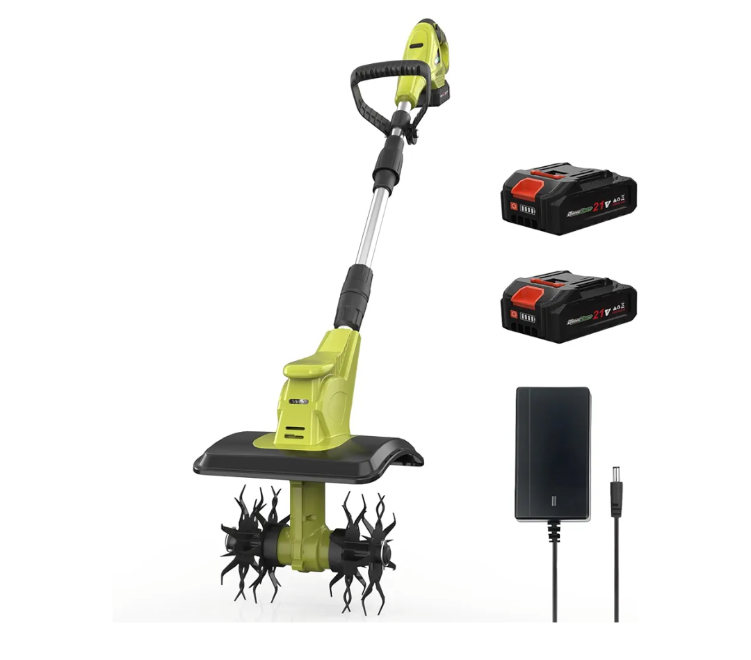 20V Cordless Tiller Cultivator with 48 Steel Tines, 9-inch Wide Battery Powered Garden Cultivator, Mini Tiller for Lawn/Gardening/Soil Cultivation(2*2Ah Battery and Fast Charger Included)