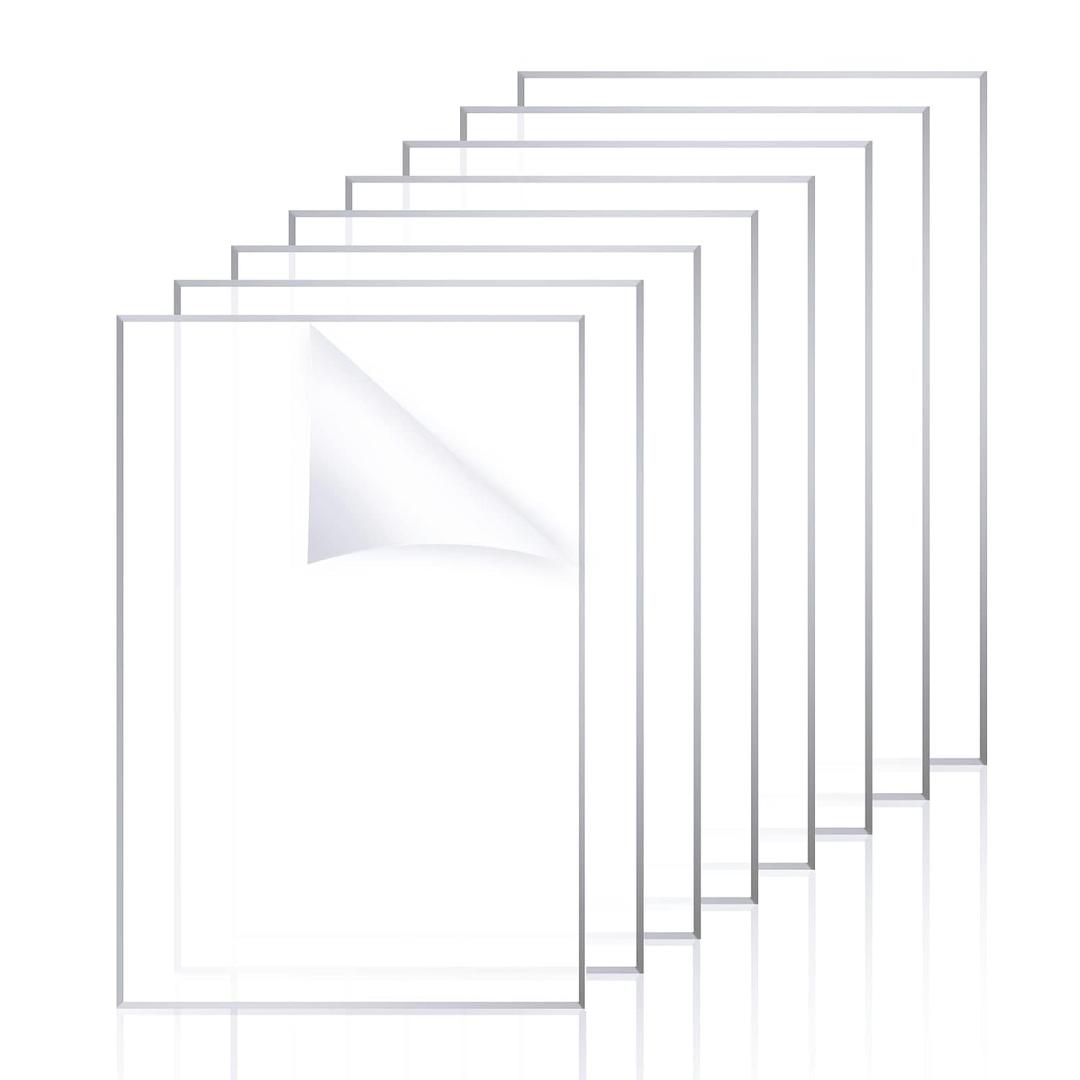 10 Pack Clear Acrylic Sheet 8x12" 2mm Thick Transparent Plastic Acrylic Board Rectangular Clear Acrylic Panel Cast Plexiglass Sheet Glass Replacement for DIY Display Projects, Craft, Photo Frame