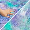 Super Soft Fluffy Living Room Area Rug 2x6 ft Purple Rainbow Tie-Dyed Shaggy Furry Carpet Washable Non-Slip Carpets Bedroom Bedside Nursery Rug Cute Colorful Room Decor for Girls