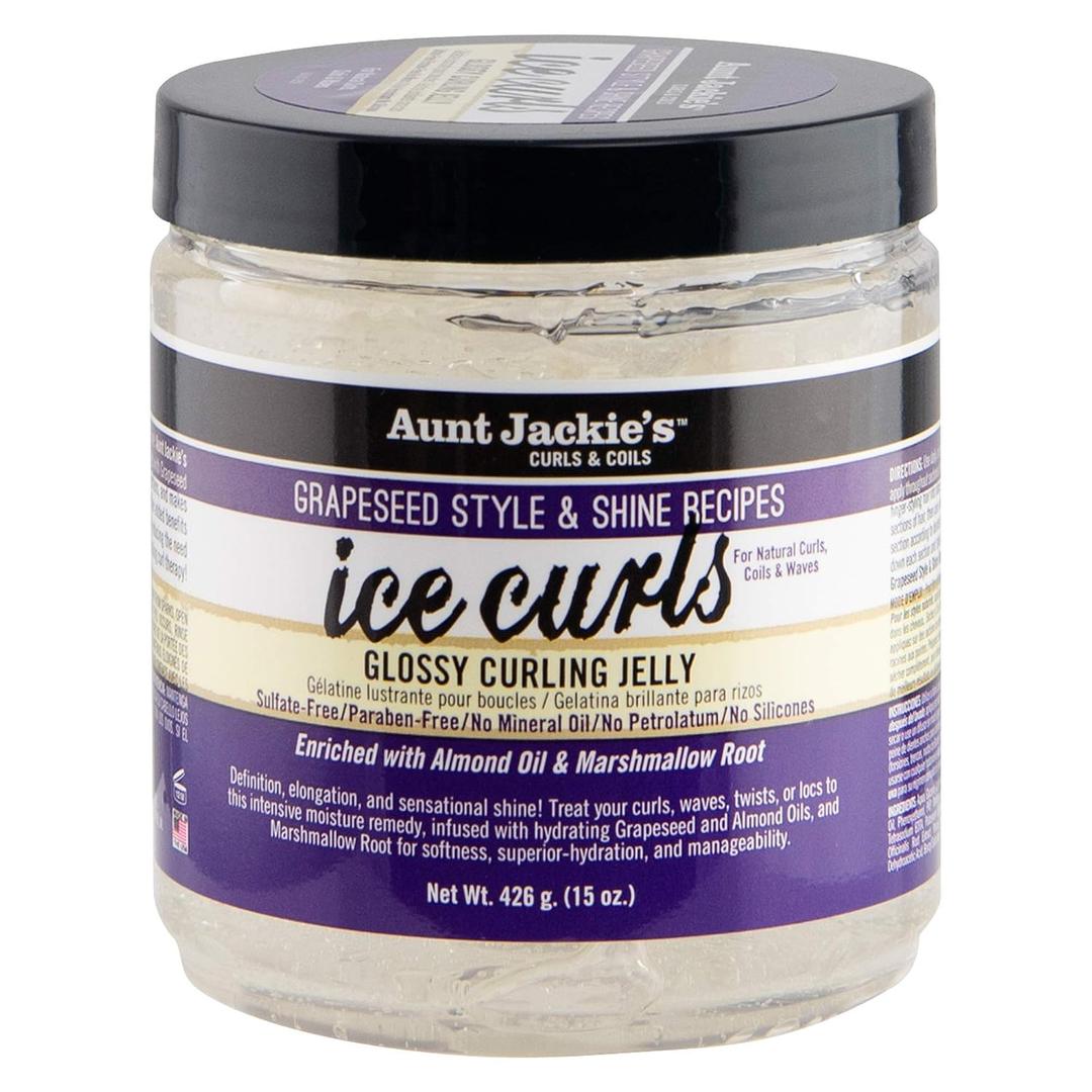 Aunt Jackie's Grapeseed Style and Shine Recipes Ice Curls Glossy Curling Jelly, Hydrates, Softens, Makes Waves, Curls and Coils Easier to Style, 15oz