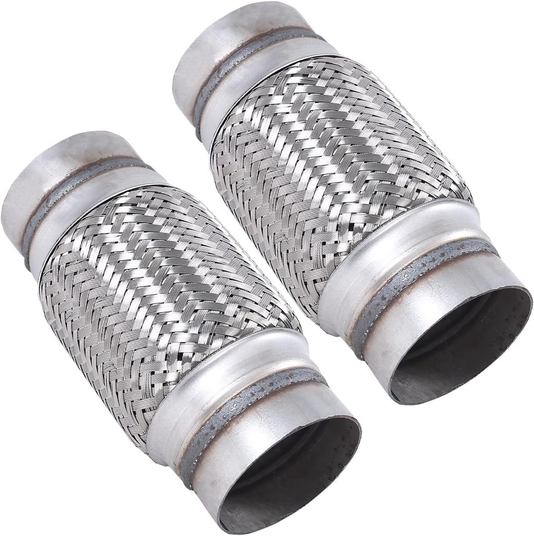 2 x Exhaust Flex Pipe Stainless Steel Braid 3"Inch x 6"Inch w/Ends 8"Inch OAL