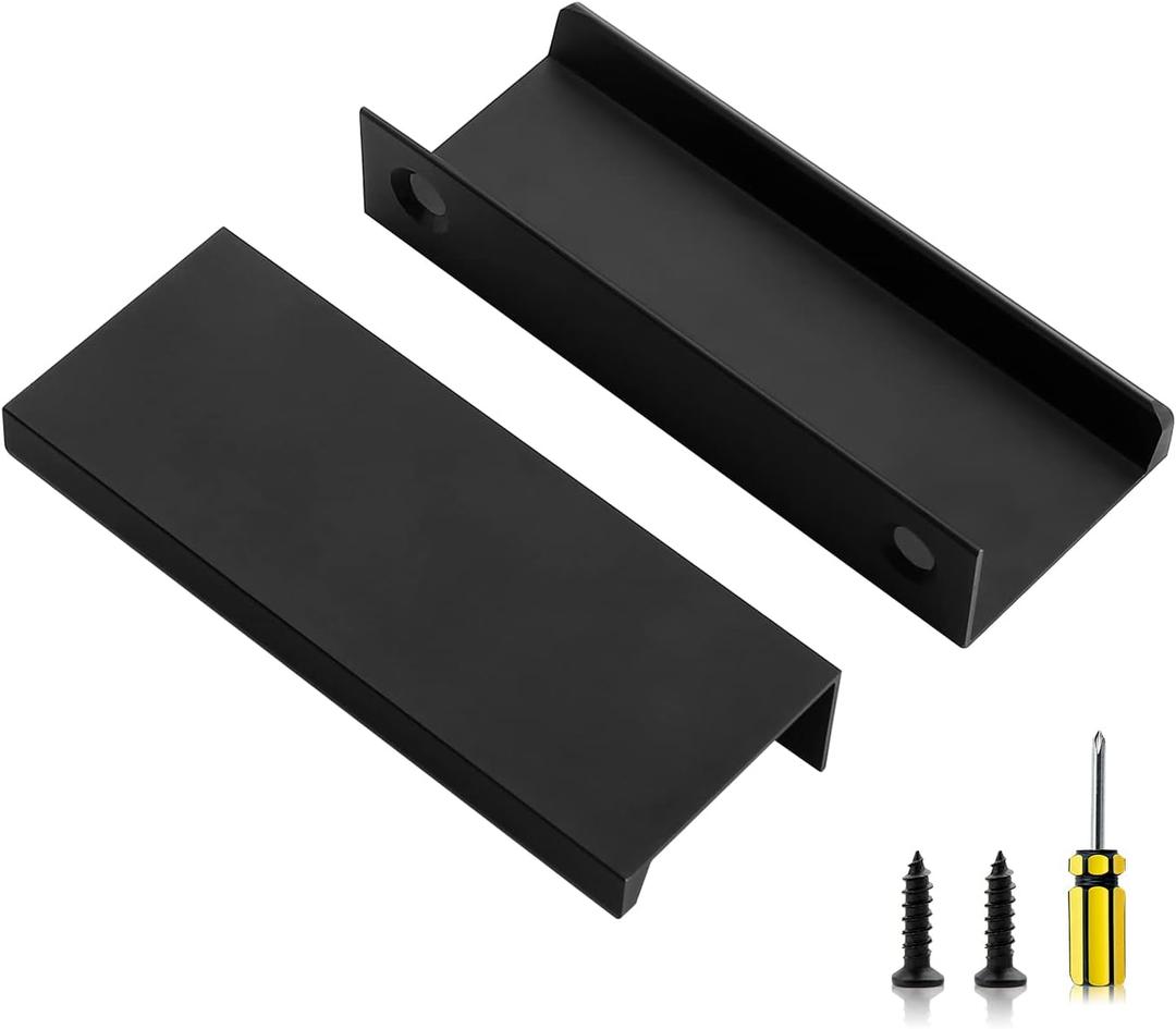Ravinte 10 Pack Finger Pulls for Cabinets 80mm/3.15" Length Black Edge Pulls Matte Black Finger Cabinet Concealed Handles for Kitchen Drawer Tab Handle