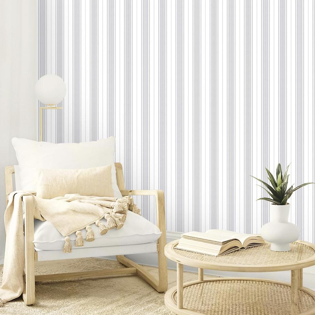Fititem 393inL 17.3inW Gray and White Peel and Stick Wallpaper Modern Boho Contact Paper Cabinet Grey Stripe Removable Waterproof Wallpaper Bathroom Bedroom Self Adhesive Line Farmhouse Contact Paper