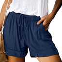 Acelitt Women Comfy Drawstring Casual Elastic Waist Pocketed Shorts (2XL, Navy Blue)