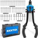 AKKTOL Rivet Gun Kit, 1/4" Pop Rivet Gun Kit with 210pcs Blind Rivets, Heavy Duty 13" Rivet Gun Tool with 5 Nosepieces incl. 3/16" & 1/8" for Metal, Gutter & Automotive (blue)