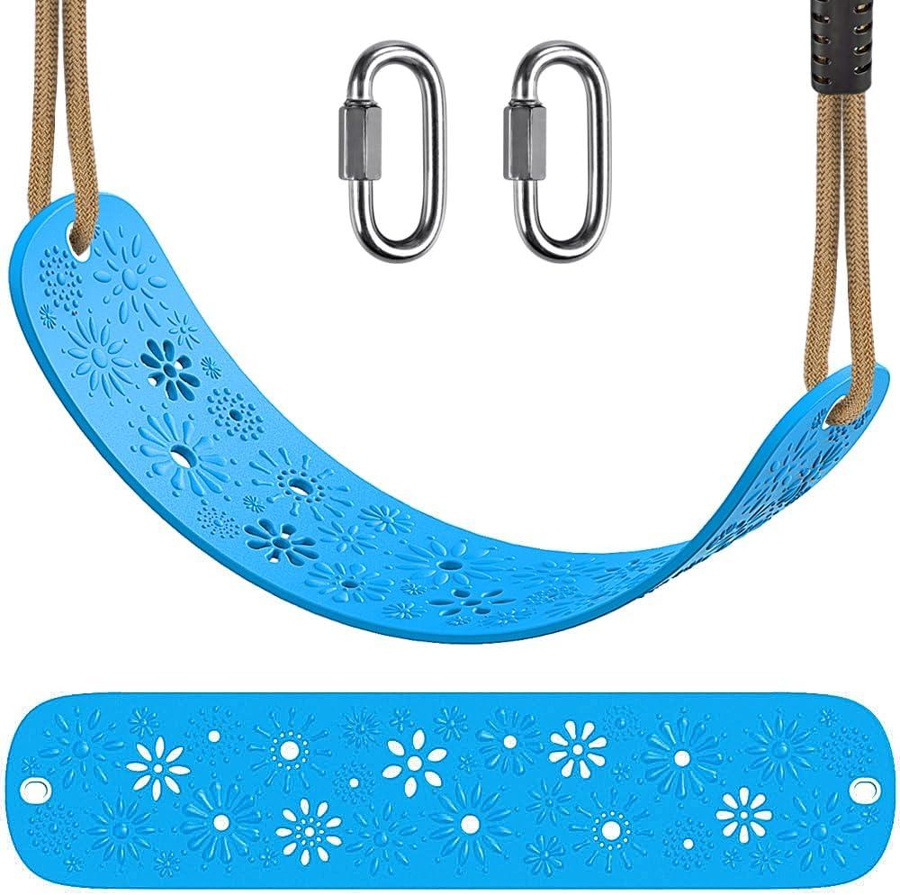 BeneLabel Heavy Duty Swing Seat with Adjustable Height Rope from 4.2ft to 6.7ft Playground Swing Seats for Kids and Adults Blue 600 LB Weight Capacity