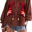 TERIVEEK Graphic Horse Sweatshirt Women Oversized Crewneck Vintage Aesthetic Shirts Tops Y2k Drop Shoulder Pullover Sweater Brown (Brown, S)