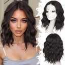 Eawwii Dark Brown Short Wavy Wig for Women Lace Hairline Bob Style Synthetic Heat Resistant - Natural Appearance for Everyday Hairstyle 14 Inch