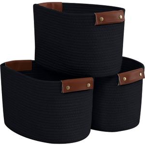 4 Pack Storage Baskets for Organizing, Woven Baskets for Shelves - Perfect for Toys, Books, Towels, and Clothes, Durable Gift Basket Bins Toy Storage, 13''L x9''W x7.8''H, Black and Brown