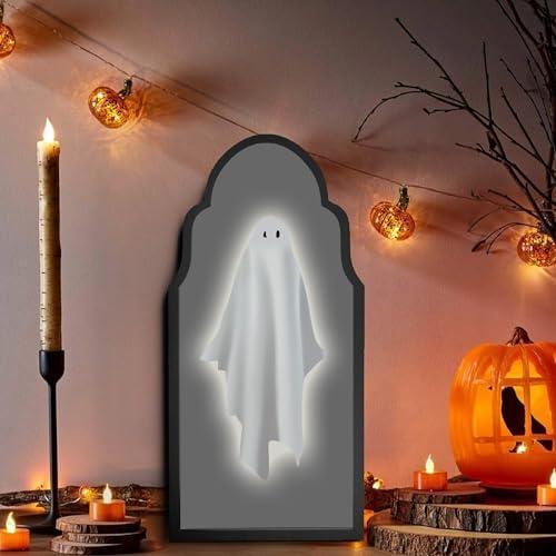 2025 Halloween Ghost Mirror – 19.6" x 9.4" Hologram Ghost Mirror, Halloween Ghost Decorations Indoor for Fireplace, Living Room, Bedroom, DIY Haunted House Props (Wavy Border)