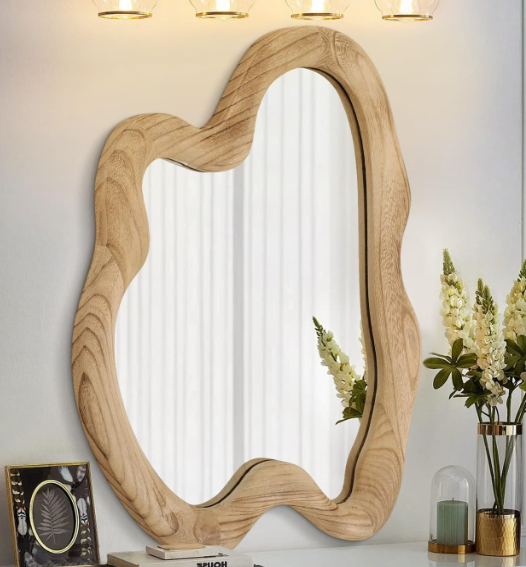 AAZZKANG Asymmetrical Wall Mirror Rustic Wooden Framed Large 24"x16"
Irregular Hanging Mirrors for Bathroom Bedroom Living Room Hallway Entryway