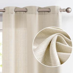 jinchan Beige Linen Textured Curtains 90 Inch Long 2 Panels for Living Room Grommet Top Light Filtering Window Drapes for Bedroom Heathered Beige (38"W x 90"L (Pack of 2), Grommet Heathered Beige)