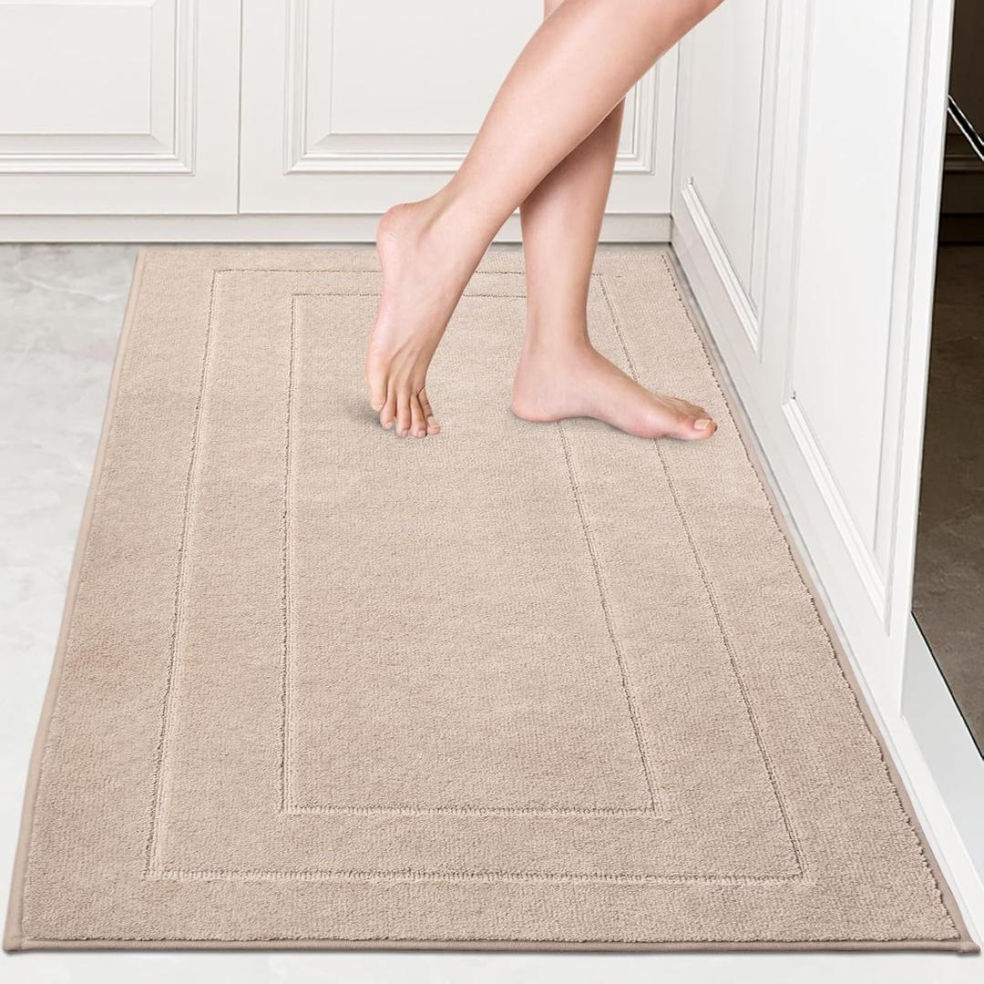 PURRUGS Machine Washable Kitchen Rug 32" x 47", Non-Slip/Skid Kitchen Runner Rugs & Floor Mats, Super Absorbent Soft Standing Mats for Kitchen, Sink & Laundry, Beige