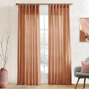 XTMYI Terracotta Vintage Boho Curtains, Rust Colored Linen Sheer Rustic Farmhouse Western Curtains for Bedroom Living Room Home Decor, 84 Inches Long, 2 Panels Set