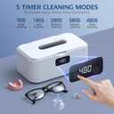 Ultrasonic Jewelry Cleaner, 50Khz Jewelry Cleaner Ultrasonic Machine for Jewelry, Eyeglasses, Rings, Watch Strap, Dentures, 24oz - 304 Stainless Steel Tank, Digital Timer, 5 Cleaning Modes(White)