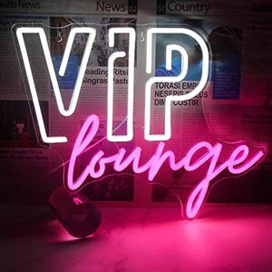 Horseneon VIP Lounge Neon Signs for Wall Decor, VIP Neon Lights Signs for Room Decor, Led Light Up Sign with USB Powered for Bar, Hotel, Cafe, VIP Room, Home Decoration (Pink&White)