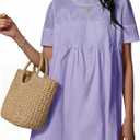 Wenrine Womens Lace Mini Dress Summer Short Sleeve Crewneck Sheer Mesh Casual Loose Ruffle Babydoll Dresses (Large, Light Purple)