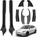 8PCS Door Sill Protector for Tesla Model Y Juniper 2025–26, Door Entry Guard Set for Front & Rear Door Thresholds, Anti-Kick Interior Door Entry Covers (Leather Grain (Not fit 2026 Model Y Standard）)