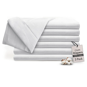 RUVANTI Unisex Birdseye Flat-Fold Cloth Diapers for Babies 3 Pack, 100% Cotton Reusable Diaper Inserts 23x23 Inches, White