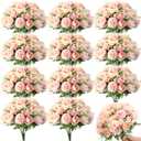 Tigeen Artificial Flowers Artificial Peonies Silk Flowers Faux Peony Fake Peony Silk Hydrangea Bouquet for Wedding Table Centerpiece Floral Vase Decor (Pink,24 Bundles)