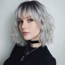 White Silver Wigs for Women Ombre Grey Wavy Bob Short Wigs with Bangs Medium Length Synthetic Hair Water Wave Dark Roots Wig Gray Colorful Wigs 14 Inches, Silver