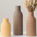 Modern Ceramic Vases Set of 3, Coffee Table Ribbed Decorative Vases, Shelf Table Centerpiece for Home Decor (Coffee Mix)