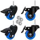 2 inch Stem Caster Wheels with Safety Dual Locking Heavy Duty Threaded Stem Casters No Noise Swivel Castors with Brakes with American Size UNC 1/4"-20 x 1