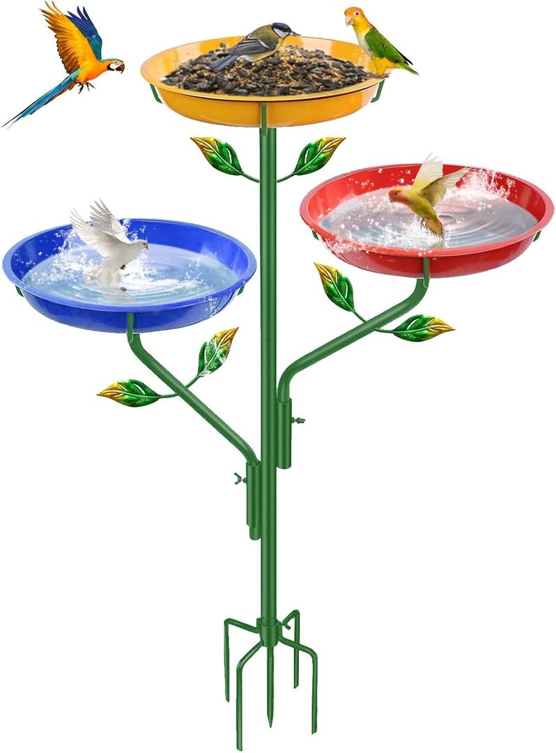 Metal Bird Bath for Outside, 39.4" H Birdbaths for Outdoors, 2 in 1 Free Standing Birdbath with 5-Prong Metal Stake, 3 Tier Large Bird Feeder Bowl for Garden Yard Lawn Decor Metal Bird Bath for Outside, 39.4" H Birdbaths for Outdoors, 2 in 1 Free Standing Birdbath with 5-Prong Metal Stake, 3 Tier Large Bird Feeder Bowl for Garden Yard Lawn Decor