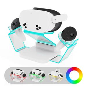 RCGEEK HiBloks Charging Dock for Meta Quest 3S, Quest 3, Quest 2 or Quest Pro, VR Charging Station Compatible with Ques 3S/3/2/Pro/Quest/Rift-s Headset, Controller Stand, LED Light