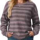 IWOLLENCE Womens Striped Long Sleeve Tops Crewneck Lightweight Waffle Knit Going Out Preppy Shirts Seniors Casual Loose Fall Sweaters Blouse 2025 Purple Grey, M (Purple, M)