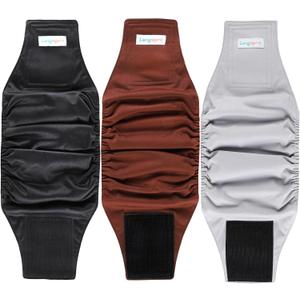 Langsprit Male Belly Bands for Dogs (Pack of 3) - High Absorbing Dog Wraps Male Washable - Reusable Dog Diapers (Black,Gray,Coffee, Medium)