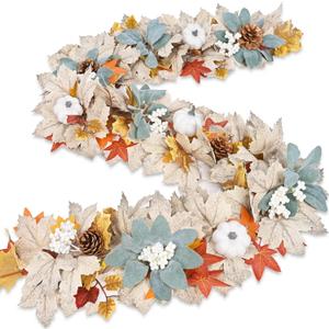 Waipfaru Fall Decor, Fall Garland, 5.9Ft Autumn Maple Leaves Pumpkin Garland, Thanksgiving Halloween Harvest Decorations for Home Outdoor Indoor Mantle Table Fireplace Farmhouse (2 PCS)