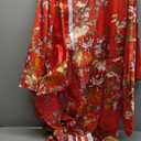 Women's Kimono Robe Geisha Yukata Sweet Tuxedo Ruffle Dress Blossom Satin Bathrobe Sleepwear Fans Tabi Socks Set, size -5XL