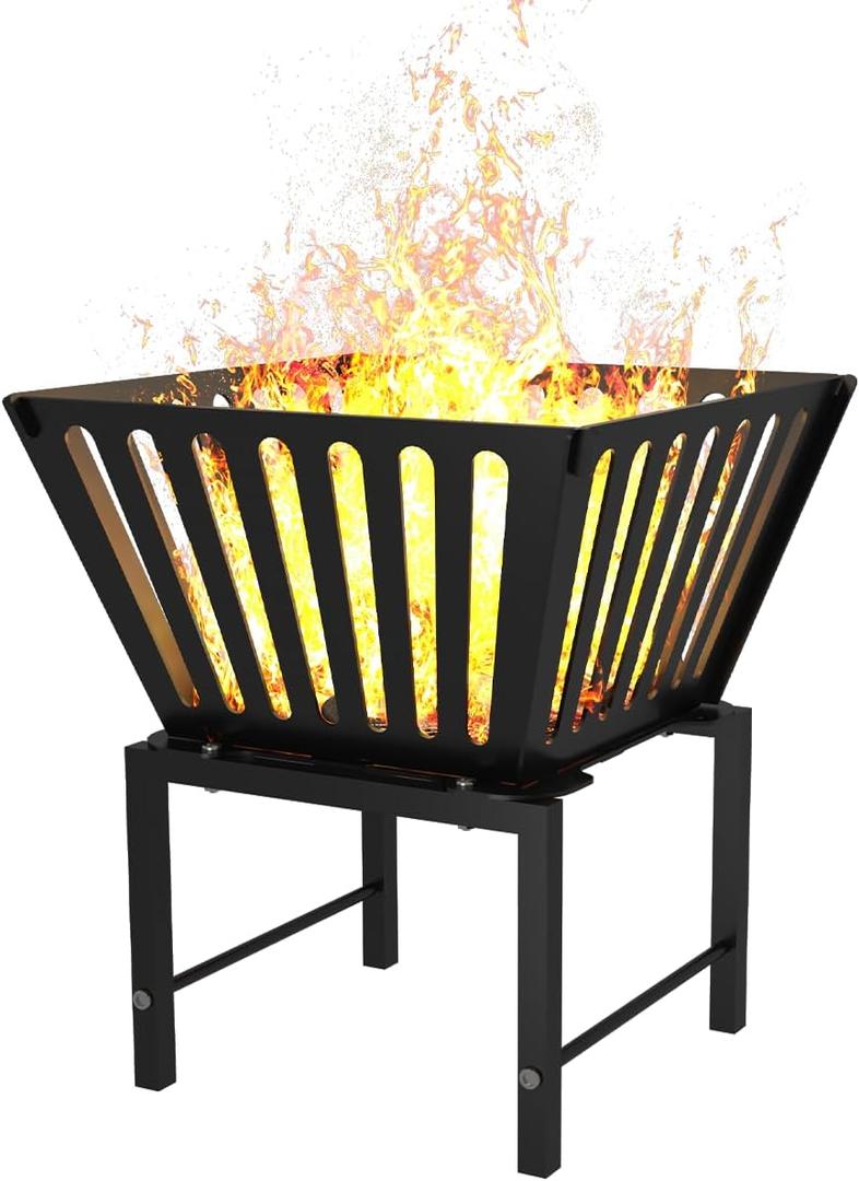 Outdoor Fire Pit  17 Inch Portable with Storage Bag for Camping, Patio Heating, Picnic and BBQ, Trapezoid Vertical Hollow, Black